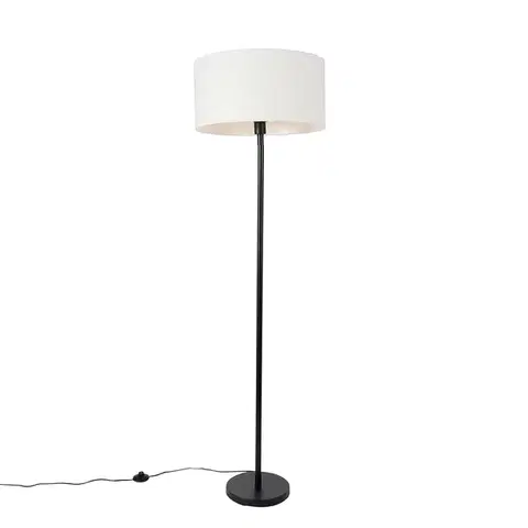 Stojace lampy Stojaca lampa čierna s tienidlom bielym 50 cm - Simplo
