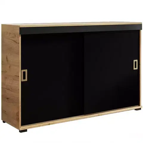 Komody do spálne Komoda Retro 120 Craft/Čierna + Craft Rukoväte