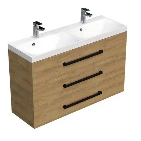 Kúpeľňový nábytok Kúpeľňová skrinka s čiernou úchytkou a umývadlom SAT Cube Way 120x76,5x40 cm dub Hickory mat CUBE2C1203DH CUBE2C1203DH