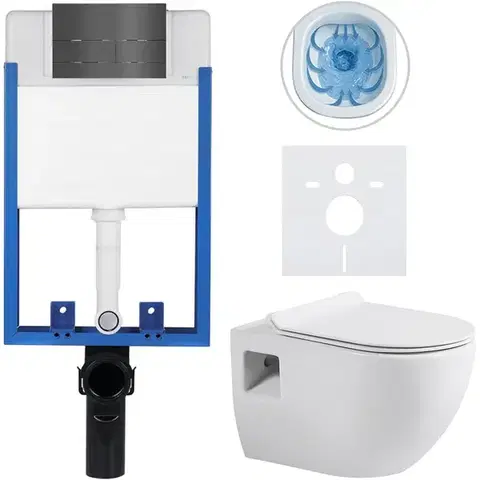 Záchody CERANO - Kompletný WC set Profi/Dure - biela lesklá - WC tlačidlo Line/Tmavo šedá - na zamurovanie - 51x35 CER-8050BD84294