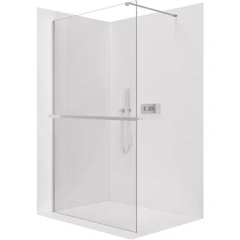 Držadlá k vani CERANO - Sprchová zástěna Walk-in Onyx Cube L/P - 8 mm + polička/držák na ručníky - hranatá vzpěra - chrom, transparentní sklo - 70x200  CER-8050BD741