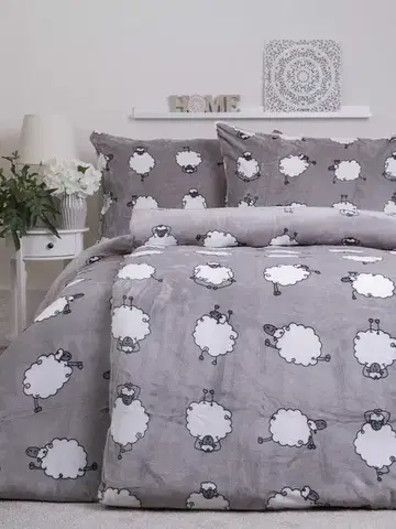 Obliečky MKLozkoviny.sk Predĺžené obliečky mikroplyš Exclusive – Ovečky Morning Yoga sivé - 140 × 220 cm - 70 x 90 cm