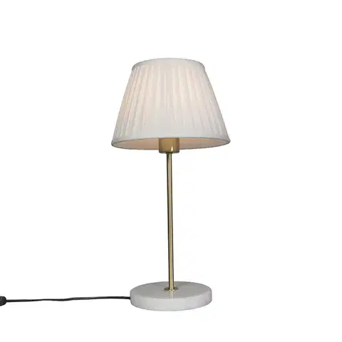 Stolné lampy Retro stolná lampa mosadz s plisovaným tienidlom bielym 25 cm - Kaso