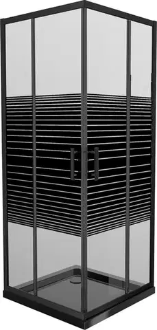 Vane MEXEN/S - Rio sprchovací kút štvorec 80x80, pruhy, čierna + čierna vanička so sifónom 860-080-080-70-20-4070B