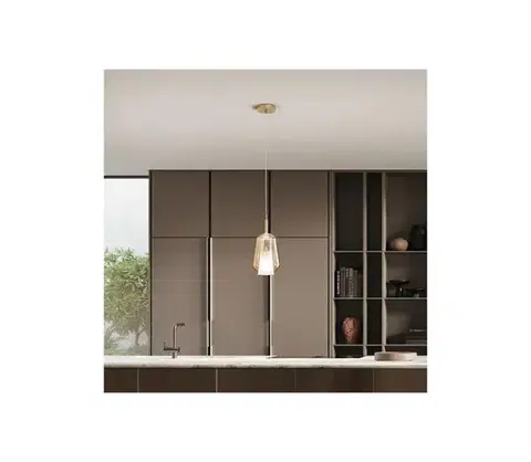 Svietidlá Ondaluce - Závesný luster na lanku TH 1xE27/15W/230V priemer 19 cm zlatá/dymová béžová SO.TH/1-AMBRA