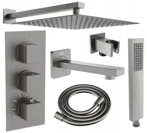 Vaňové panely MEXEN/S - Cube DR02 podomietkový vaňový SET s vytokovou hubicou + slim sprcha 30, grafit 77503DR0230-66