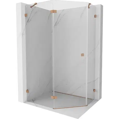 Sprchovacie kúty MEXEN/S - Lunar sprchovací kút päťboký krídlový ľavá 90 x 80, transparent, meď kartáčovaná 831-090L-080P-65-00-L