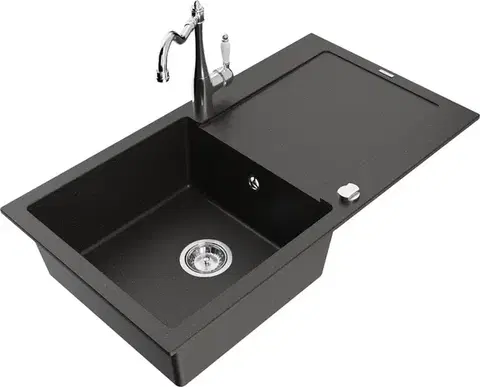 Kuchynské drezy MEXEN/S MEXEN/S - Leo granitový drez 1-miska s odkvapkávačom vrátane batérie Carla, čierna/zlatá metalik 6501-75-670700-00