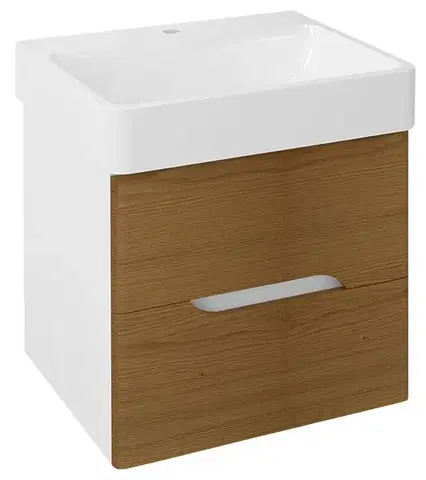 Kúpeľňový nábytok SAPHO - MEDIENA umývadlová skrinka 56x51x48,5cm, biela matná/dub natural MD062