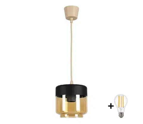 Svietidlá BRILAGI - LED luster R GLASS 1xE27/60W/230V Ø 14 cm béžová/kou béžová/čierna NSTK7324+TK8619A