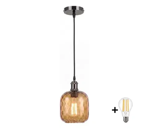 Svietidlá BRILAGI - LED Luster na lanku RETRO GLASS 1xE27/60W/230V pr.14cm čierna/dymovo-hnedá NSTK7703+AI0177