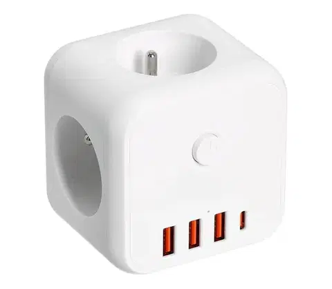 Predlžovacie káble  Rozbočovacia zásuvka s vypínačom LINEA 3x230V + 4xUSB A/C biela KGLCZW3U4B