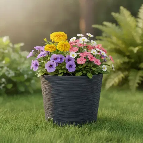 Záhradné kvetináče ProsperPlast Kvetináč FURU ROUND | antracit 30 cm