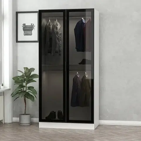 Šatňové skrine Šatníková skriňa Kale Glass Black - 210
