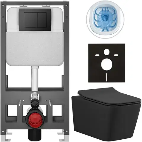 Záchody CERANO - Kompletný WC set Basic/Forte - čierna matná - WC tlačidlo Maxio/Čierna - voľne stojaca - predstenová inštalácia - 51x36 CER-8050BD86397