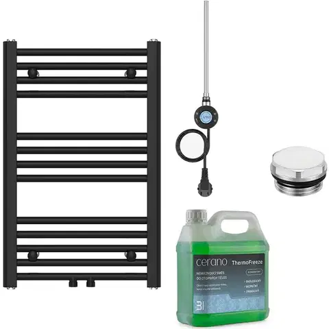 Doplnky do kúpeľne CERANO - Kúpeľňový elektrický radiátorový set Benito - WIFI - 300W - čierna matná - 700x450 mm CER-611290