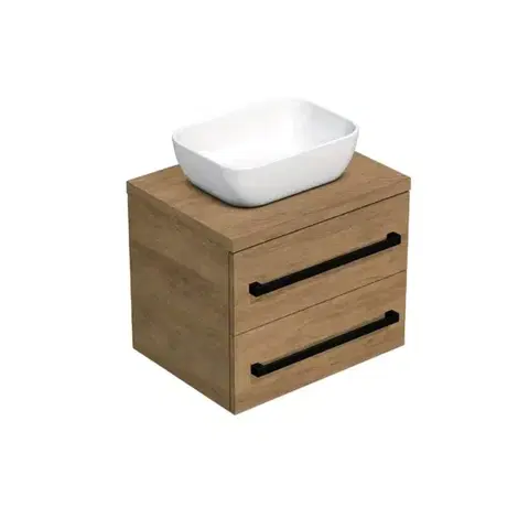 Kúpeľňový nábytok Kúpeľňová skrinka s čiernou úchytkou a krycou doskou SAT Cube Way 60x47,5x46 cm dub Hickory mat CUBE46C1603DH45 CUBE46C1603DH45