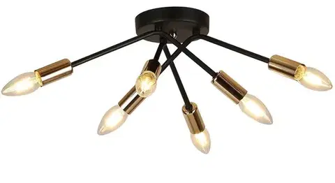Stropná svetla Čierno-zlatá stropná lampa 6x40W E14 Tiara