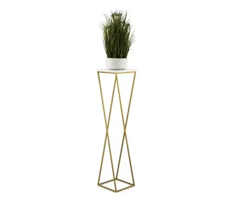 Stojany na kvetiny HowHomely Stojan na kvety LOFT 100x24 cm zlatá/biela 10-1631-100-GW-MDF