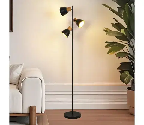 Lampy BRILAGI - Stojacia lampa ODENSE 3xE14/10W/230V drevo/čierna BRI419