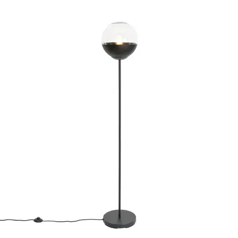 Stojace lampy Retro stojaca lampa čierna s čírym sklom - Eclipse