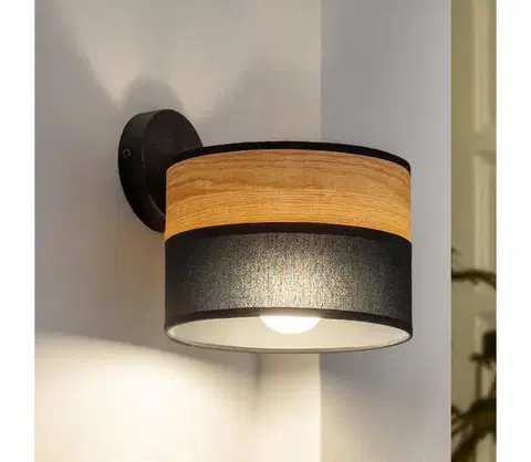 Svietidlá  Nástenné svietidlo ALBA 1xE27/15W/230V čierna/hnedá KK-2015/1 BK+WOOD+BK