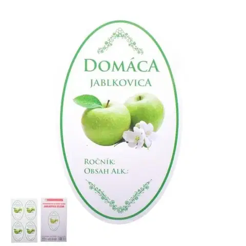 Samolepky na stenu Kinekus Samolepka na fľašu JABLKOVICA, domáca zelená, ovál, biela, sada 16ks, etikiet