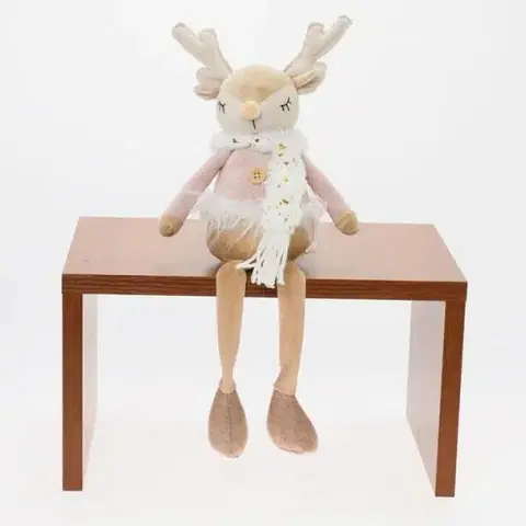 Vianočné soby, jelene Kinekus Postavička jeleň 44 cm textil ružovo-hnedý