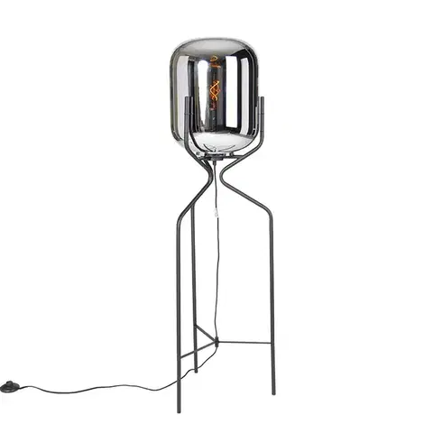 Stojace lampy Dizajnová stojaca lampa čierna s dymovým sklom - Bliss