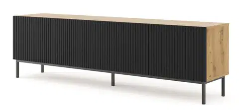 TV stolíky ArtBm TV stolík RAVENNA B 4D 200  | dub artisan / čierna matná Prevedenie: Dub artisan / čierna matná / čierna podnož