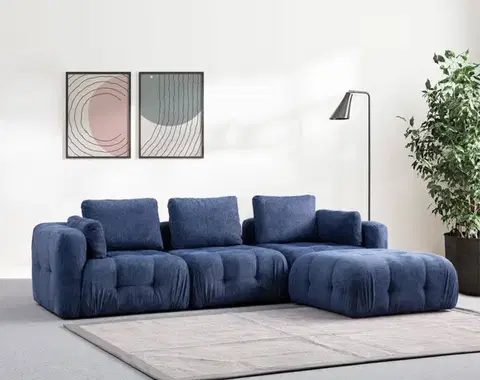 Sedacie súpravy Rohová sedacia súprava / Rohová pohovka Amaris 3 Seater With Pouffe - Navy Blue