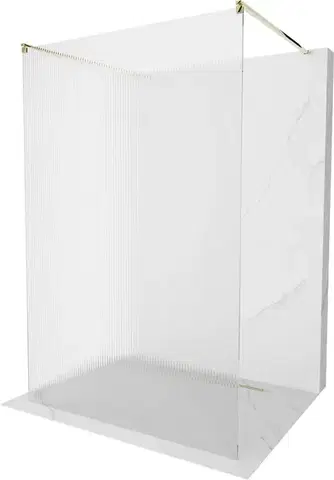 Sprchové dvere MEXEN/S - Kioto Sprchová zástena WALK-IN voľne stojaca 100 x 200, prúžky 8 mm, zlatá 800-100-002-50-09