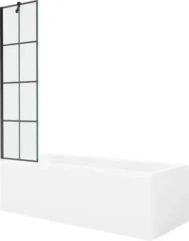Sprchové dvere MEXEN/S - Cubik obdĺžniková vaňa 170 x 70 cm s panelom + vaňová zástena 50, čierna vzor 550317070X9505007077