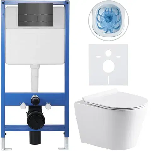 Záchody CERANO - Kompletný WC set Profi/Carlito - biela lesklá - WC tlačidlo Line/Tmavosivá - predstenová inštalácia - 48,5x36,5 CER-8050BD84311
