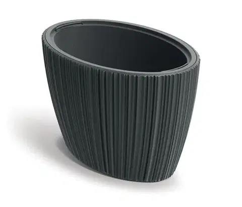Kvetináče a truhlíky Kinekus Kvetináč plastový 595x395 mm ORO, oválny, šedý, výška 380 mm, s vložkou