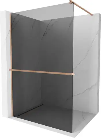 Sprchové dvere MEXEN/S - Kioto+ Sprchová zástena WALK-IN s poličkou a držiakom uterákov 120 x 200, grafit, meď kartáčovaná 800-120-121-65-40