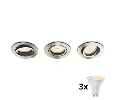 Svietidlá Philips 50393/11/PN – Sada 3× LED RGBW stmievateľných podhľadových svietidiel 1×GU10/4,8W/230V, chróm, s diaľkovým ovládaním P1936+3xAI2362