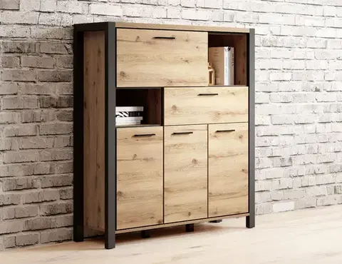 Komody a skrinky AKTUAL 46 dizajnová komoda dub Taurus/ čierna
