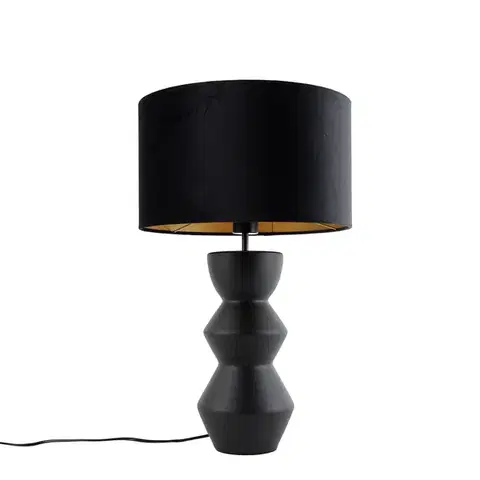 Stolné lampy Dizajnová stolná lampa čierna s tienidlom z velúru čierna so zlatom 35 cm - Alisia