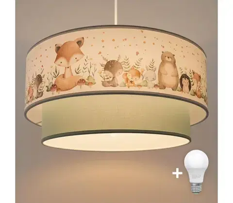 Svietidlá BRILAGI- LED detský luster na lanku BOBO 1xE27/60W/230V pr. 40 cm biela/zelená/so zvieratkami. 8590828051268