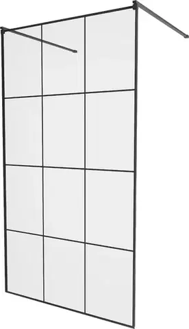 Sprchové dvere MEXEN/S - KIOTO samostatne stojaca sprchová zástena 100 x 200, transparent/čierna vzor 8 mm, čierna 800-100-002-70-77