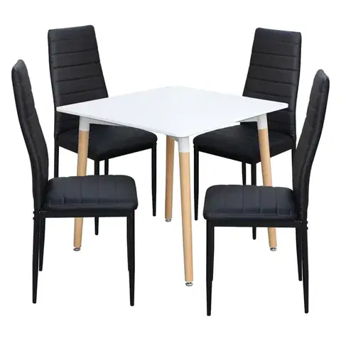 Jedálenské sety Jedálenský stôl UNO 80x80 biely + 4 stoličky SIGMA čierne