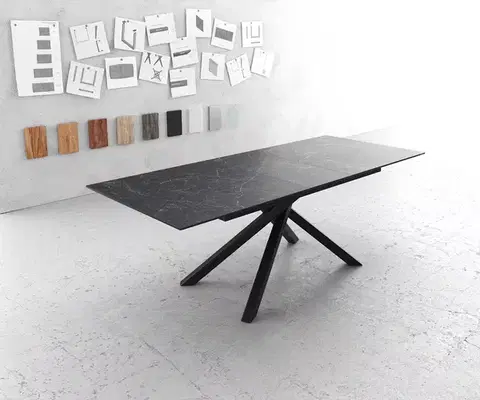 Jedálenské stoly DELIFE Jedálenský stôl Edge 180-220x90 cm keramika Laminam®Nero Greco antracitová krížová podstava obdĺžnik čierny rozkladací