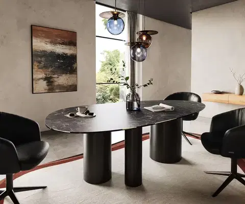 Jedálenské stoly DELIFE Jedálenský stôl Edge oválny 220x120 keramika Laminam® Nero Greco antracitová Troa kov čierna