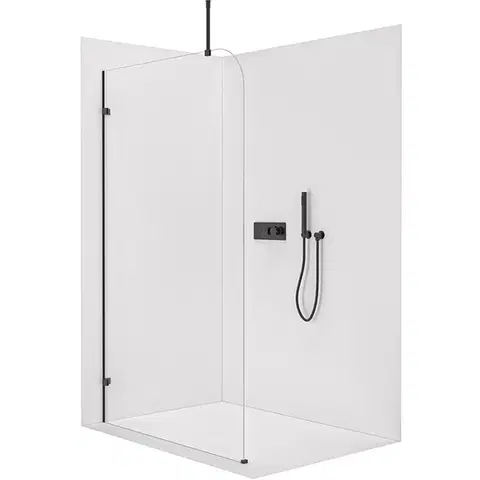 Sprchové dvere CERANO - Sprchová zástena Walk-in Orbis Top Round Ľ/P - 8 mm - okrúhla vzpera - čierna matná, transparentné sklo - 110x200 CER-682150