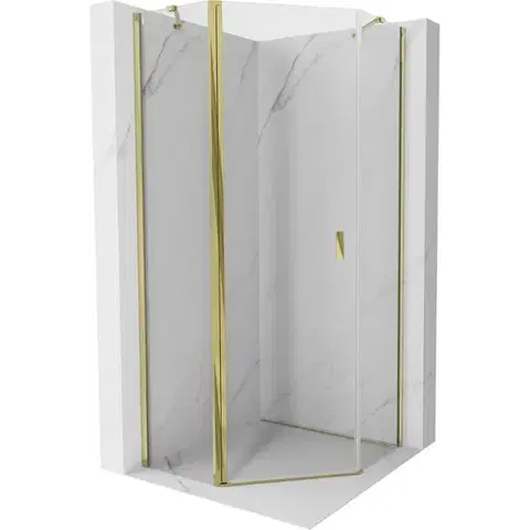 Sprchovacie kúty MEXEN/S - Mist sprchovací kút päťboký krídlový 90 x 90, transparent, zlato 8A8-090-090-50-00
