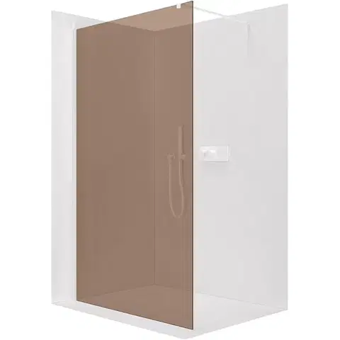 Sprchové dvere CERANO - Sprchová zástena Walk-in Onyx Cube Ľ/P - 8 mm - hranatá vzpera - biela matná, bronzové sklo - 140x200 CER-686596