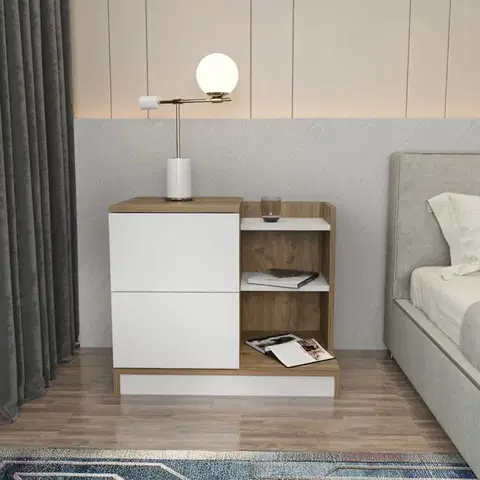 Nočné stolíky Nočný stolík Rena - White, Walnut