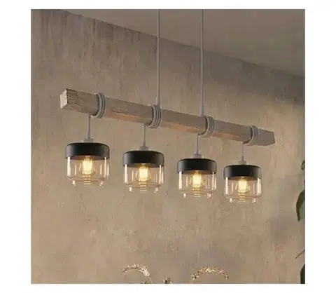 Svietidlá BRILAGI - Závesný luster na lane WOOD GLASS 4xE27/60W/230V borovica/sivá/dymová hnedá EG49927A+4xNSTK7324