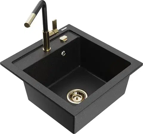 Kuchynské drezy MEXEN/S MEXEN/S - Vito granitový drez 1-miska vrátane batérie Flora, čierna/strieborná metalík 6503-73-670401-57-G